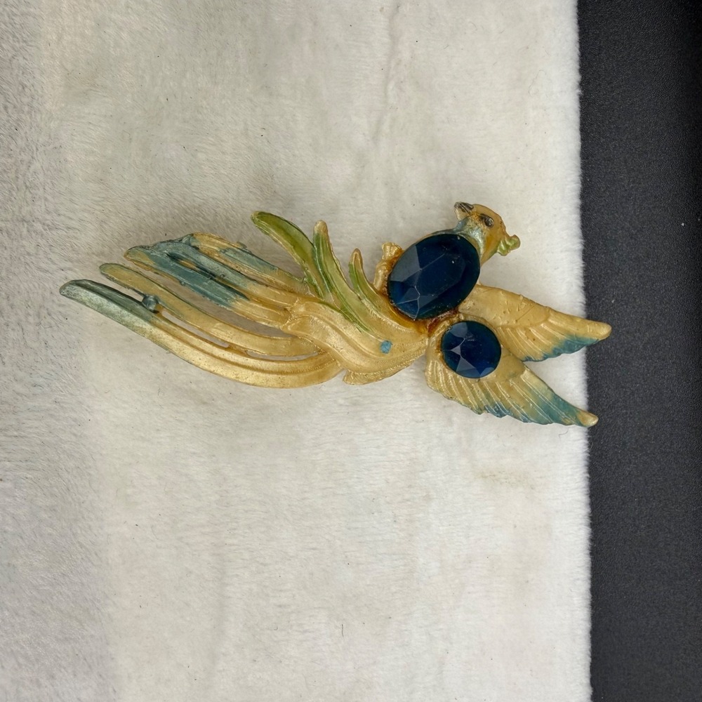 Vintage Bird Brooch Molded Celluloid Blue - Picture 2 of 9